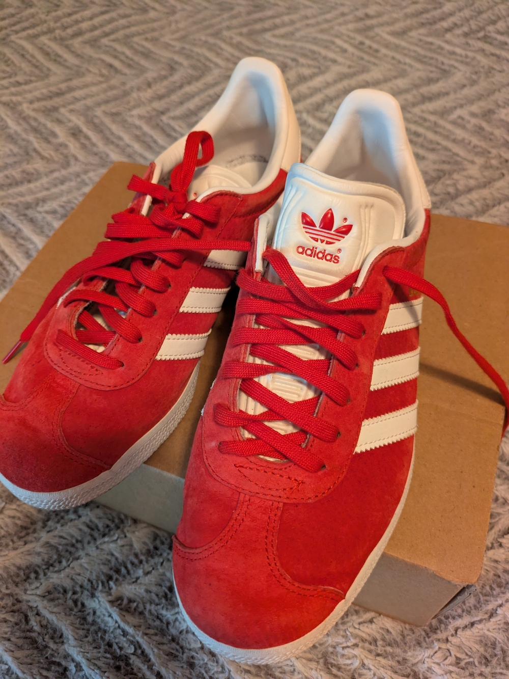 adidas Red Suede Sneakers with White 3-Stripes